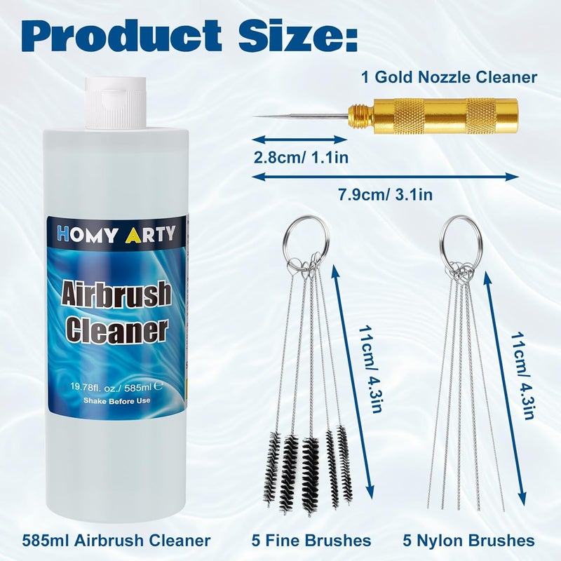 HOMY ARTY Airbrush Cleaner Kit 19.78 fl oz - with Nozzle Cleaner & Cleaning Brushes, Airbrush Cleaning Kit for Water-Based Acrylic Airbrush Paint, Art Tools, Brushes & Airbrushes - Image 2